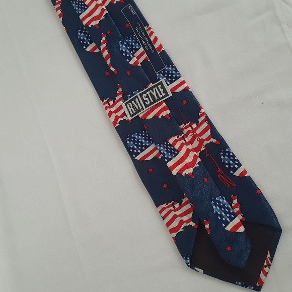 RM Style "USA with Flag" Silk Neck Tie Vintage 1999 Ralph Martin & Co 32629 Rare - Picture 6 of 10